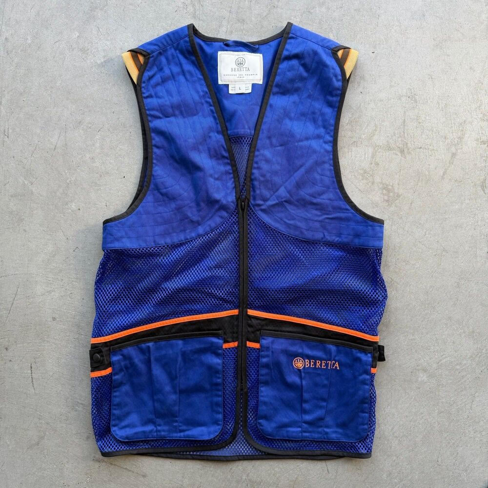 Beretta Mesh Shooting Hunt Vest Mens L Blue Orange Breathable Utility Pockets